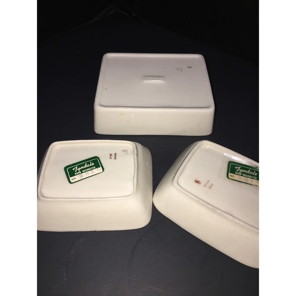 Antique Set of 3 Hand painted Cigarette Trinket Vanity Box and 2 Small Trays